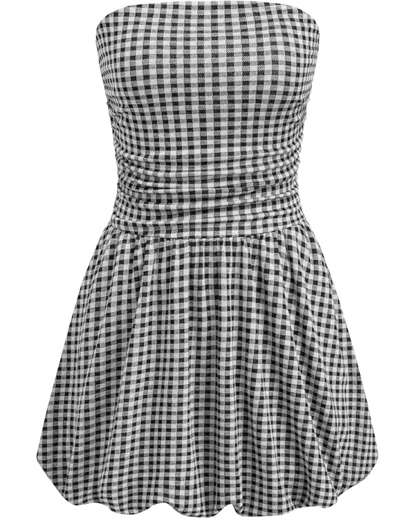 CIDER Women's Cocktail Dress Gingham Bubble Tube Dress Strapless Ruched Sleeveless Dresses for Su... | Amazon (US)
