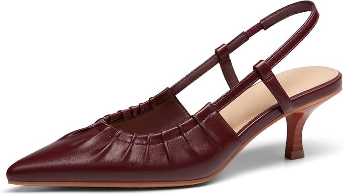 Coutgo Women Slingback Kitten Heels Pointed Toe Slip On Pleated Dress Shoes | Amazon (US)