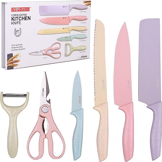 Colorful Knife Set for 6 Pieces, High Carbon Steel Kitchen Knife Set, Environmental Wheat Straw M... | Amazon (US)