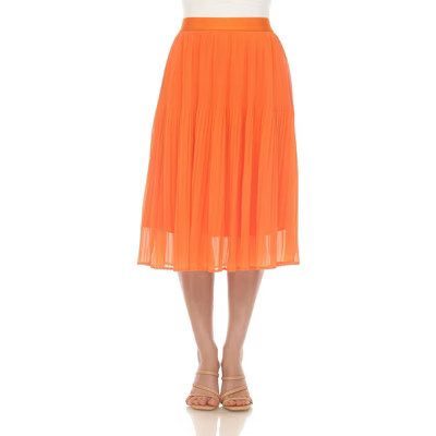 White Mark Women's Chiffon Pleated Midi Skirt - Orange, Small | Target