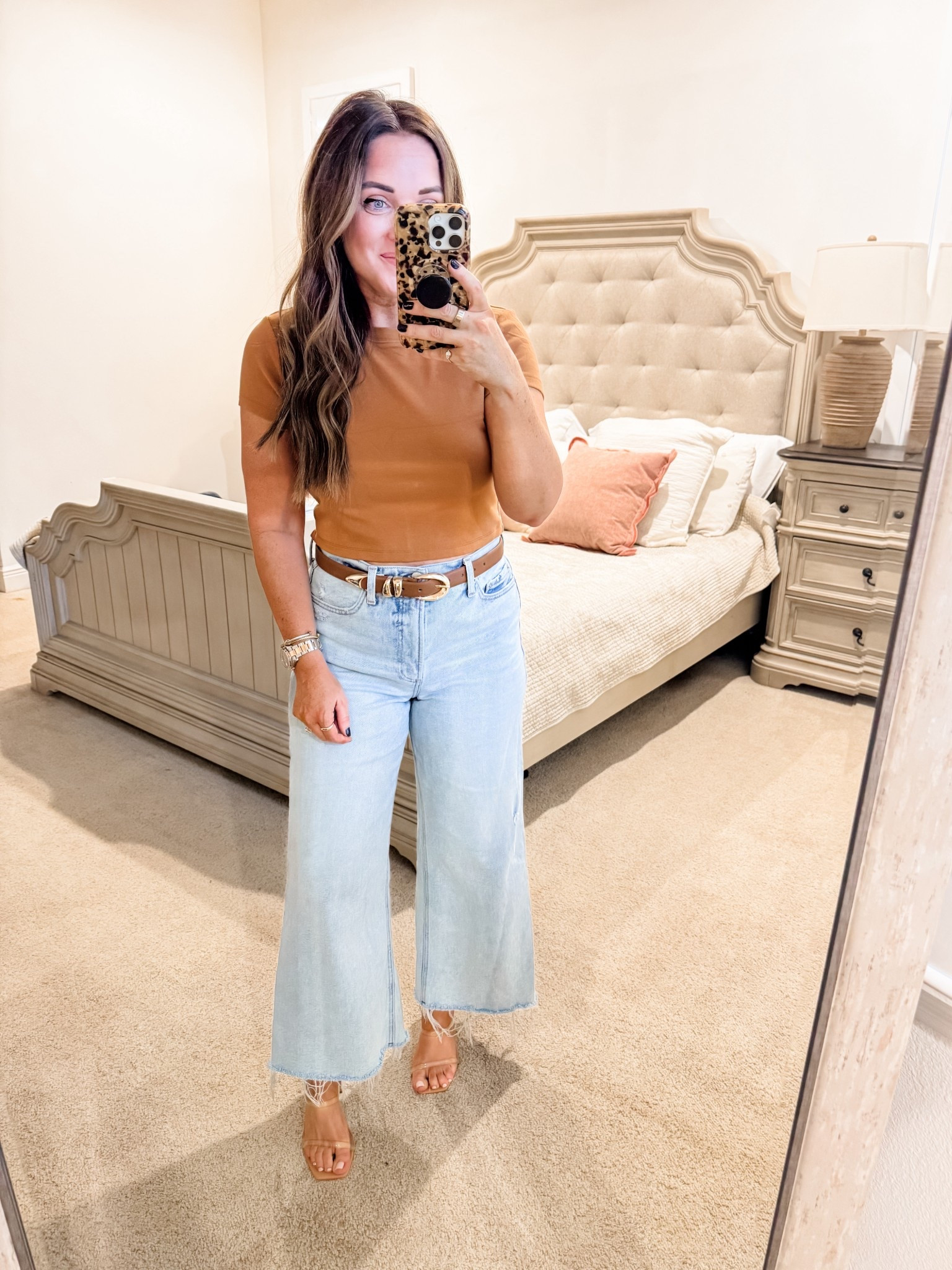 Tshirt - M, denim - 28 (tts)
5’2” 145 lbs 
—
Cuts shirt | Tshirt and jeans | Cropped crew neck | Cropped tshirt | Amazon belt | Designer dupe | Pistola denim | Amazon heels | The Drop heels 

#LTKWorkwear #LTKFindsUnder50 #LTKShoeCrush