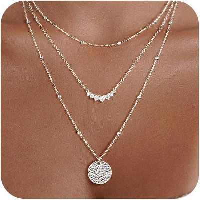 "Layered Sterling Silver Necklace Set for Women, 14K Gold Plated Stackable Choker with Disc Pendant, Dainty Trendy Jewelry" | Target