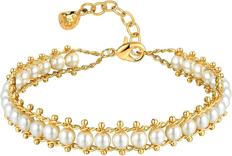 MEVECCO Bracelet for Women 14K Gold Plated Dainty Chain Simple Jewelry Cute for Girls | Amazon (US)