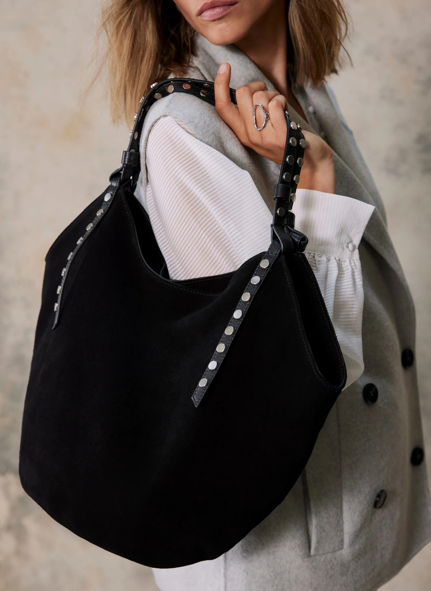 Black Suede Studded Bag | Mint Velvet (US)