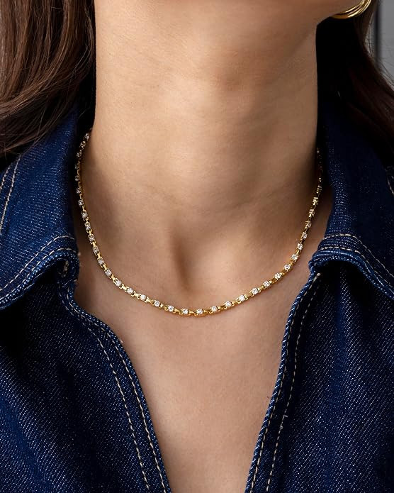 PAVOI 14K Gold Plated Simulated Diamond Tennis Necklaces for Women - Classic Tennis Chain - Timel... | Amazon (US)