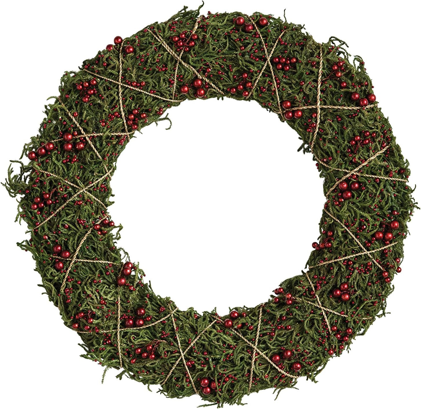 Creative Co-Op Green Moss Wreath with Twine Garland & Red Wood Beads Misc Wall Decor | Amazon (US)