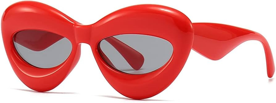 VANLINKER Inflated Trendy Fun Funky Lip Shape Aesthetic Cool Sunglasses for Festival Party Red | Amazon (US)