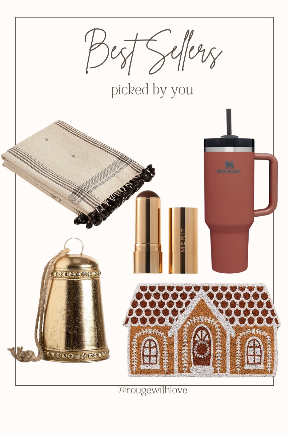 Weekly best sellers, merit bronzing stick, Stanley tumbler, ballard designs blanket, amber Lewis blanket, brass bell, Christmas home decor, Christmas mat, outdoor mat, gingerbread house

#LTKSeasonal #LTKhome #LTKHoliday