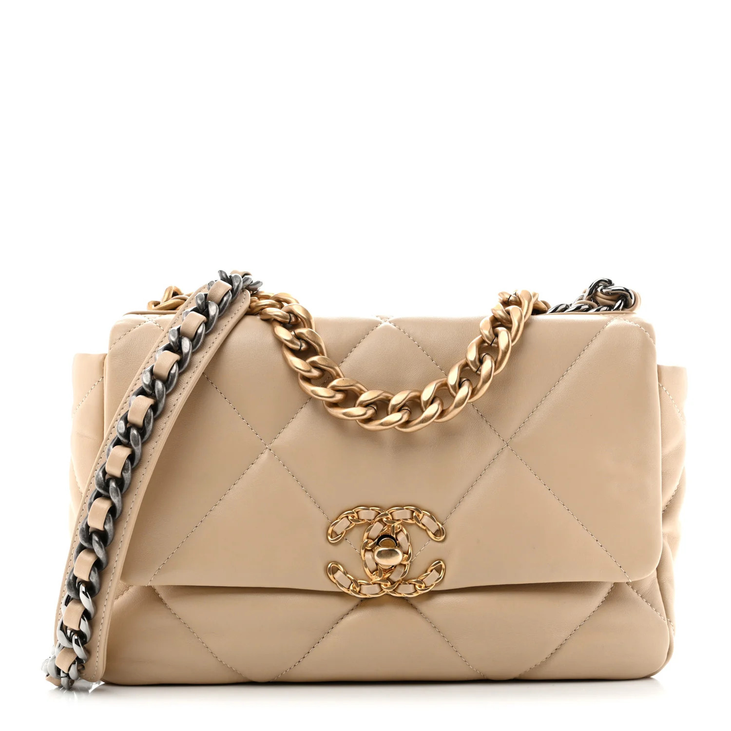 Chanel Lambskin Quilted Medium Chanel 19 Flap Beige 1944816 | FASHIONPHILE (US)