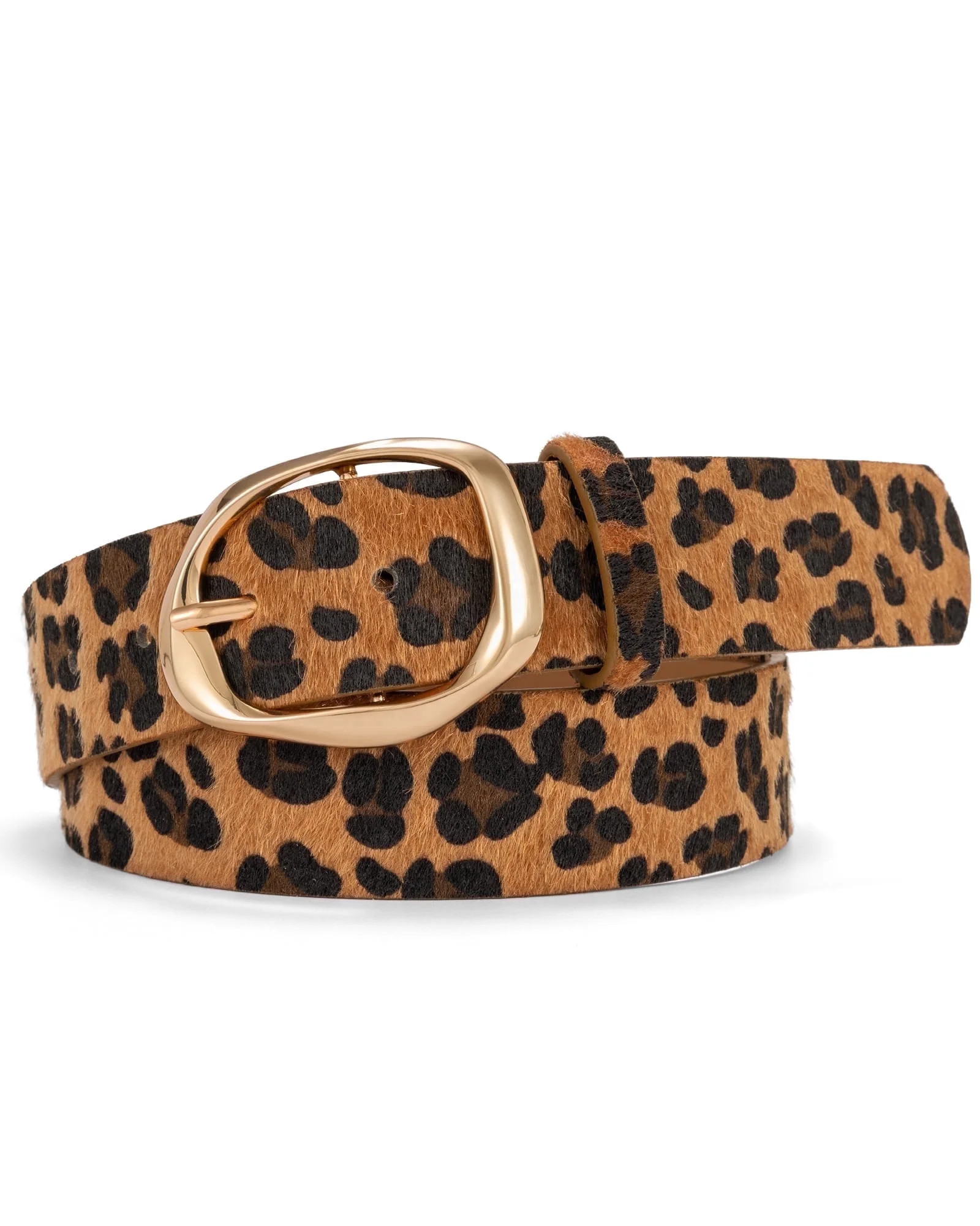 Punplita Women Belt Faux Fur Belt Leopard Print with Statement Gold Buckle Chic Style - Walmart.com | Walmart (US)