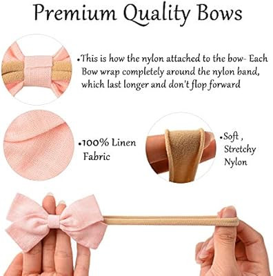 14 Pack Baby Girls Nylon Headbands Linen Hair Bows Hairbands Handmade Hair Accessories for Newbor... | Amazon (US)