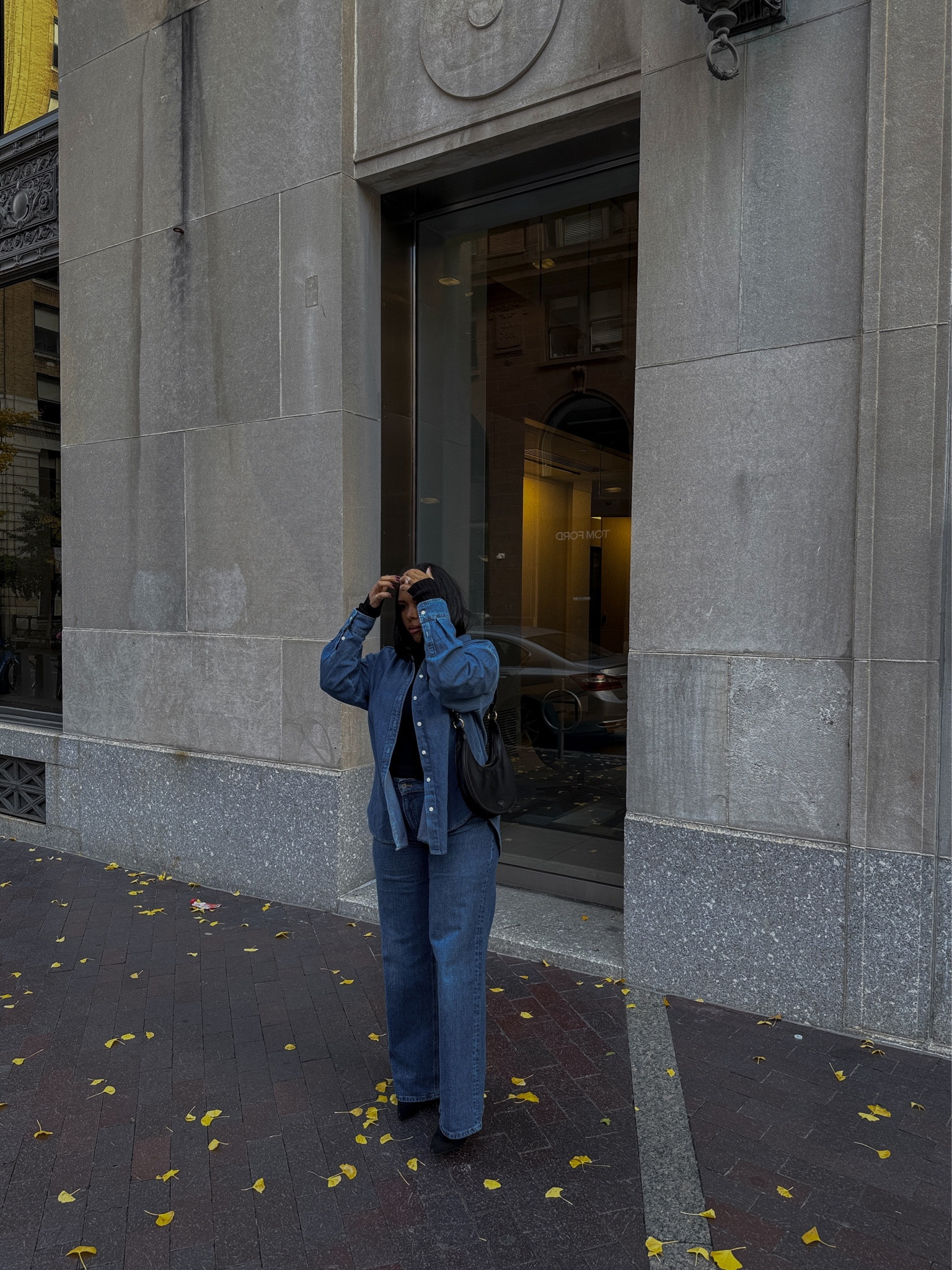 Denim on denim chic mom fall outfit 

The button down shirt is oversized in a beautiful dark wash color and the material is amazing. Runs true to size. Wearing a size large for a more oversized look.

The jeans are high waisted straight legs. Has some room to stretch and hit just right for a 5 ft 2” tall girl. Wearing a size 10

Paired with a sheer top that is perfect for layering or style on their own. Stretchy and comfortable. Wearing a size Medium 

Black heels size 7.5
Old Saddle bag from Amazon 


#LTKmidsize #LTKSeasonal #LTKstyletip