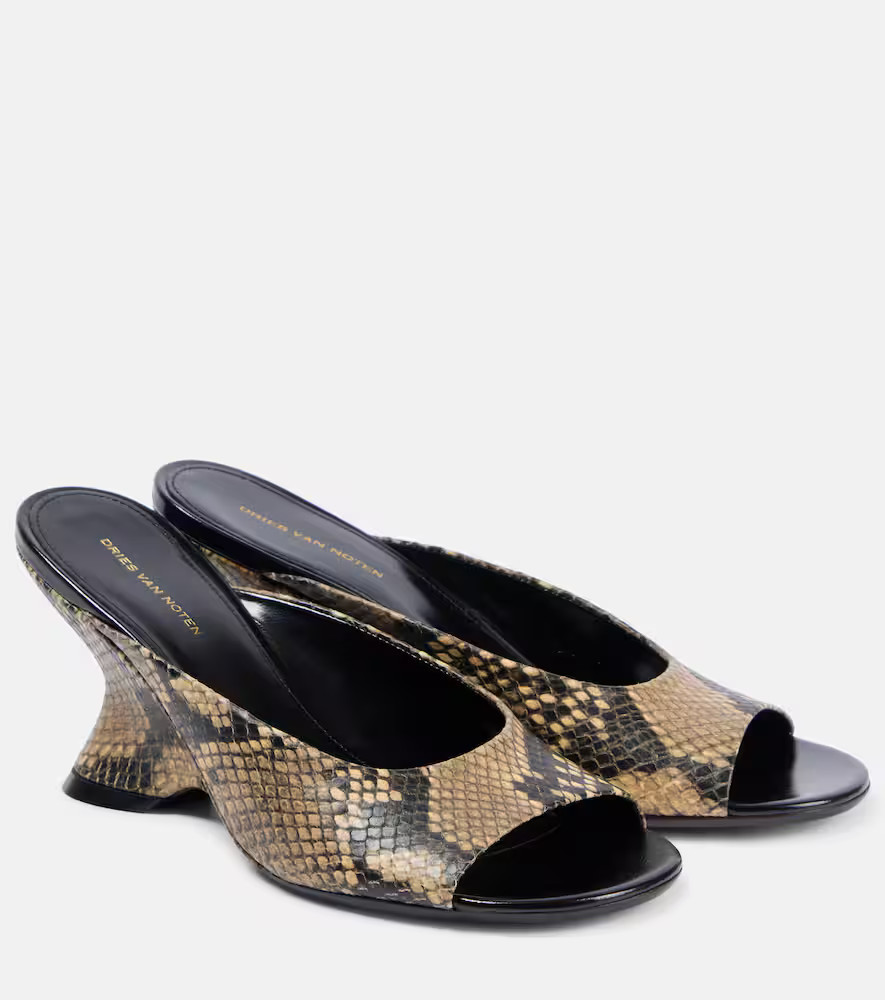 Dries Van Noten Snake-effect leather mules | Mytheresa (US/CA)