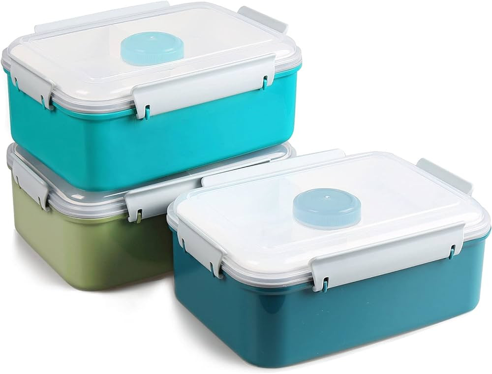 shopwithgreen 3 Pack Salad Food Storage Container To Go, 47 oz Bento Box with Removable Tray & Dr... | Amazon (US)