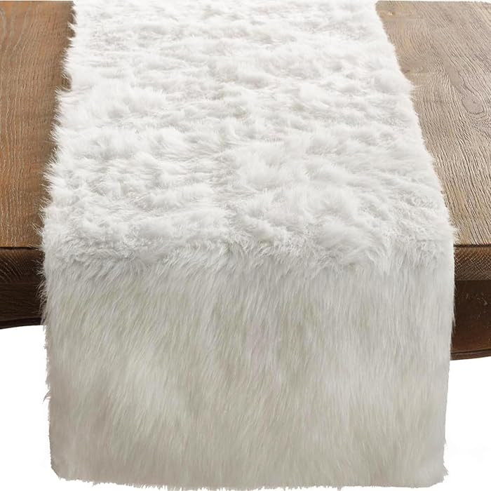 Faux Fur Design Table Runner, 15"x72", White | Amazon (US)