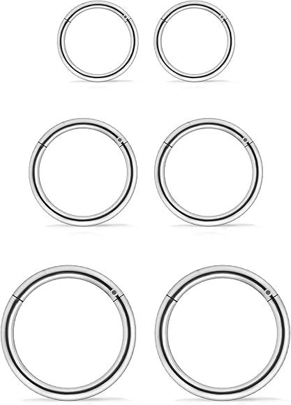 Vsnnsns Nose Rings Hoops 316l Surgical Steel Hinged Segment Nose Rings Hoop 18G 16G 14G Septum Ring  | Amazon (US)