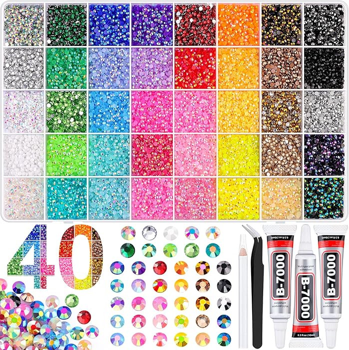 40000Pcs 40 Colors Jelly Rhinestones for Bedazzling, 3mm Multicolor Resin Flatback Gems for Diamo... | Amazon (US)