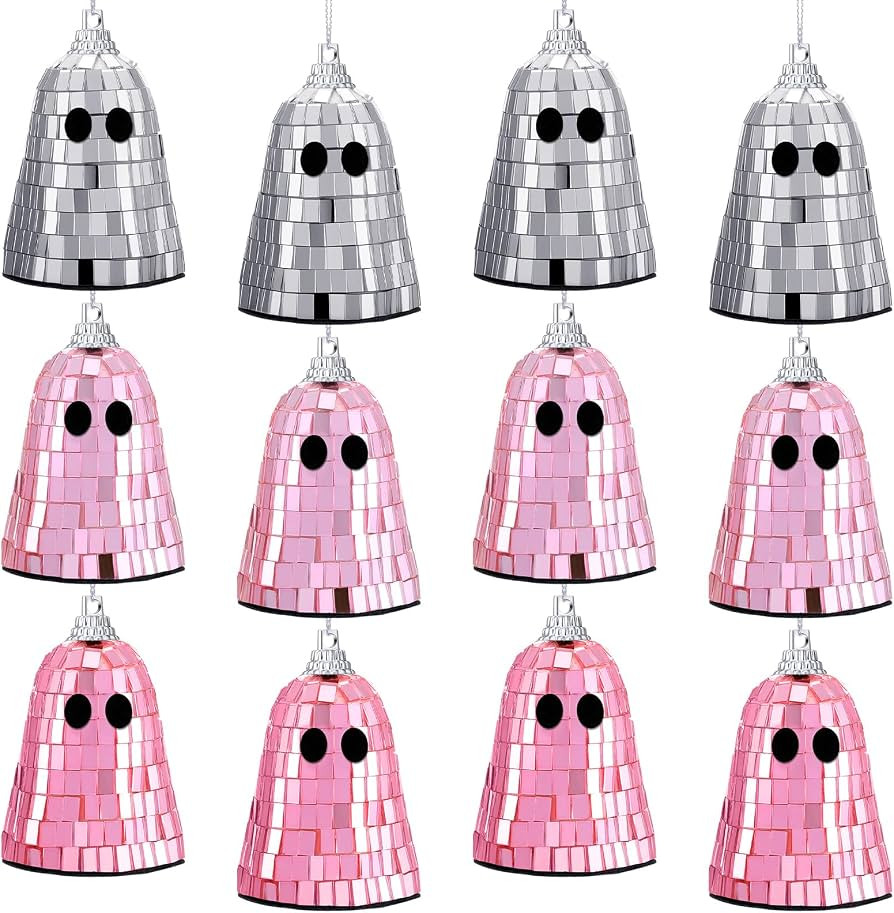 Simgoing 12 Pcs Summer Halloween Disco Ghosts Decor Halloween Ornament Silver Mirror Disco Skelet... | Amazon (US)