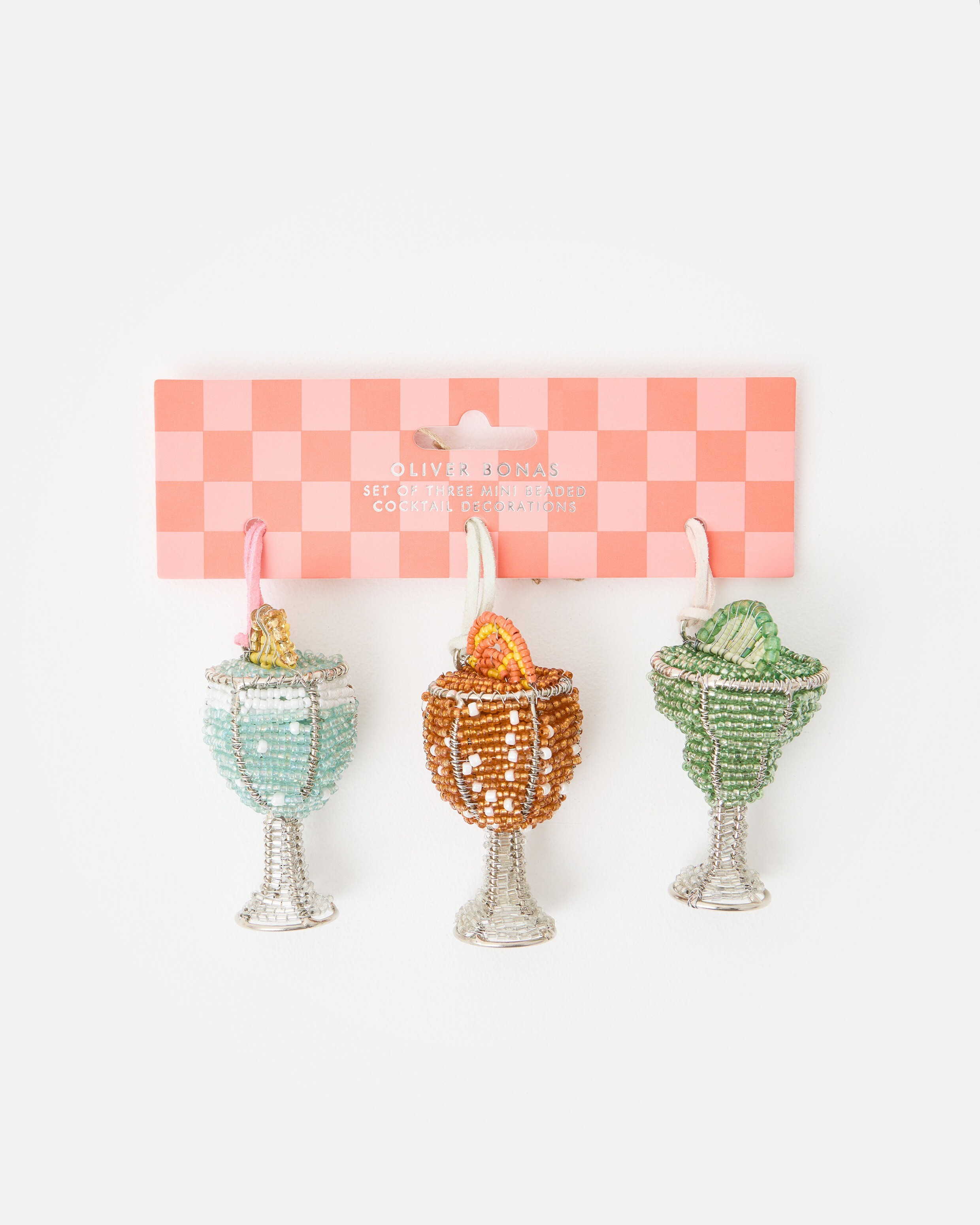 Beaded Mini Cocktails Christmas Tree Decorations Set of Three | Oliver Bonas | Oliver Bonas (Global)