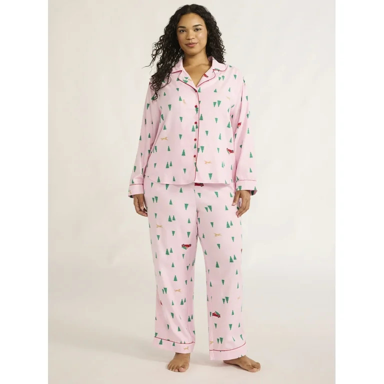 Joyspun Women's Flannel Long Sleeve Top and Pants Pajama Set, 2-Piece, Sizes XS-3X | Walmart (US)