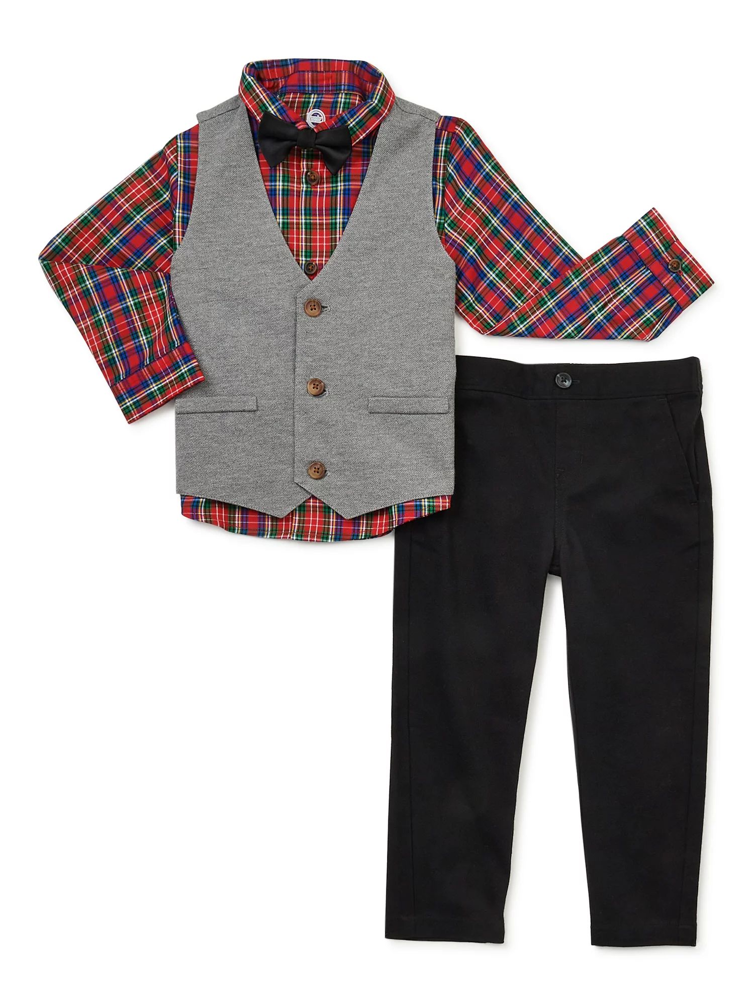 Wonder Nation Baby Boy & Toddler Boy Button-Up Shirt, Vest, Bowtie and Pants Dressy Outfit Set, 4... | Walmart (US)