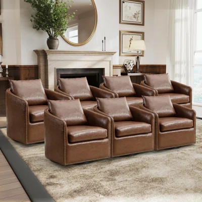 28" Wide Modern Soft Upholstered Nailhead Trim Removable Cushion Recessed Arm Barrel Chair With Swivel (Set of 7) | Wayfair North America