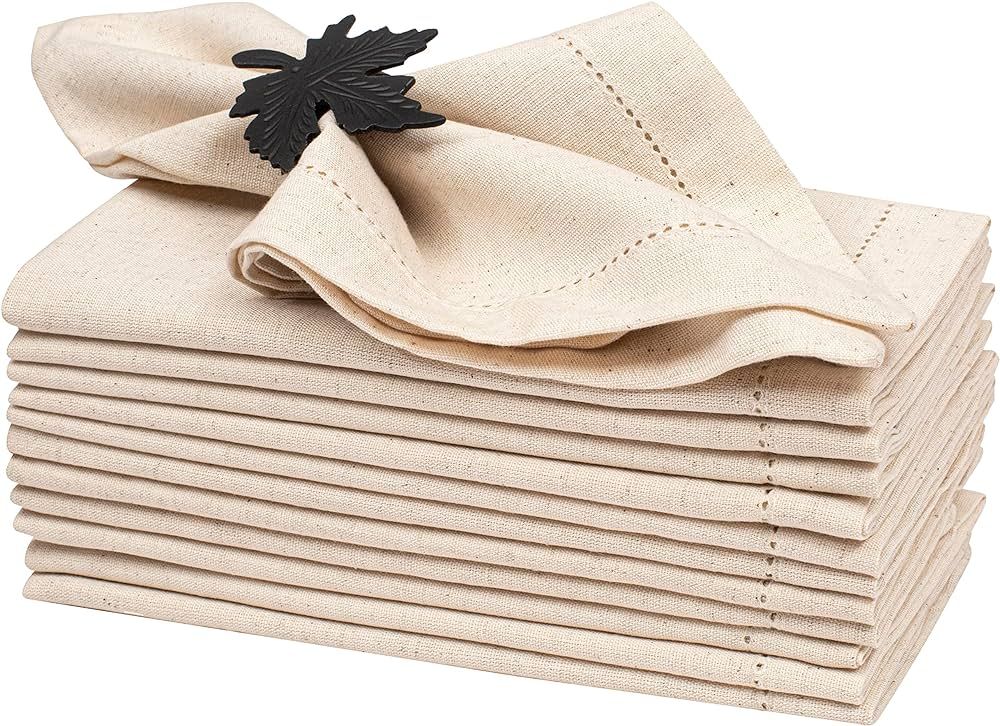 Cloth Dinner Napkins Cotton Linen Flax Fabric with Hemstitched & Tailored Mitered Corner Finish S... | Amazon (US)