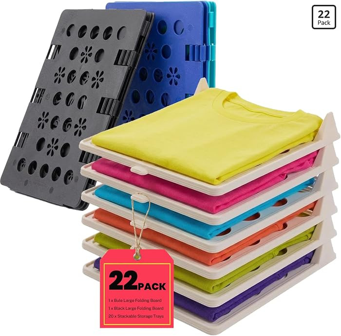 22 Pcs Clothes Organization Set - 2 Large Shirt Folding Board 27" X 23" & 20 Pack Stackable T-Shi... | Amazon (US)