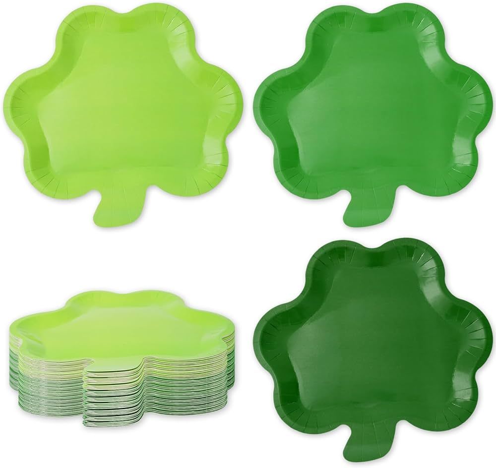 AnyDesign St. Patrick's Day Paper Plates Shamrock Shaped Disposable Plates Gradient Green Lucky C... | Amazon (US)