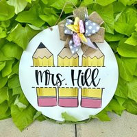 Teacher Door Hanger - Pencil Personalized Classroom Name Wall Hanging Gift For | Etsy (US)