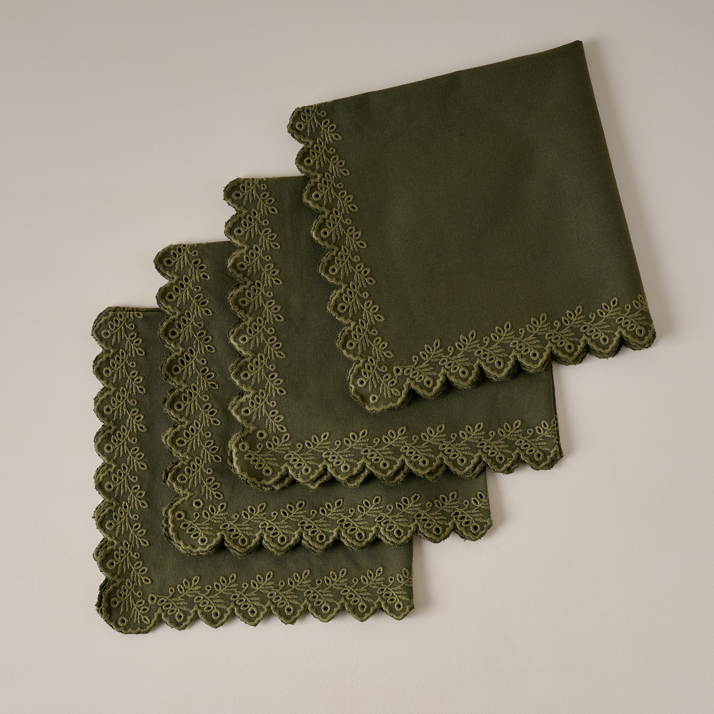 Winter Moss Embroidered Scalloped Edge Napkin Set of Four | Magnolia