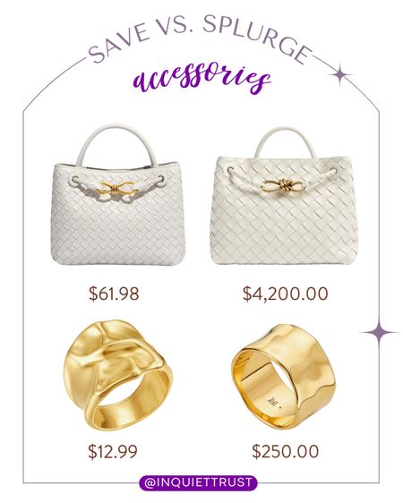 Save vs splurge on these stylish white handbags and a cute gold ring! #lookforless #trendyfashion #goldjewelry #affordablestyle

#LTKitbag #LTKSeasonal #LTKstyletip