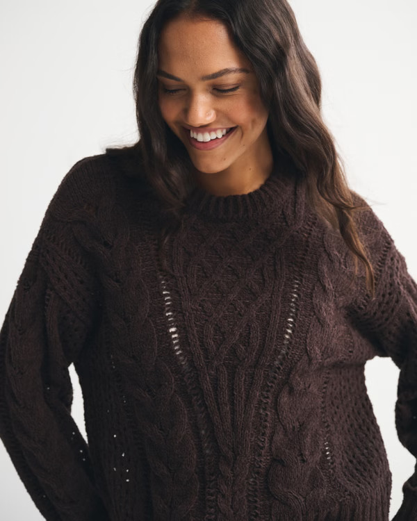 Textural Stitch Cable Crew Sweater | Abercrombie & Fitch (US)