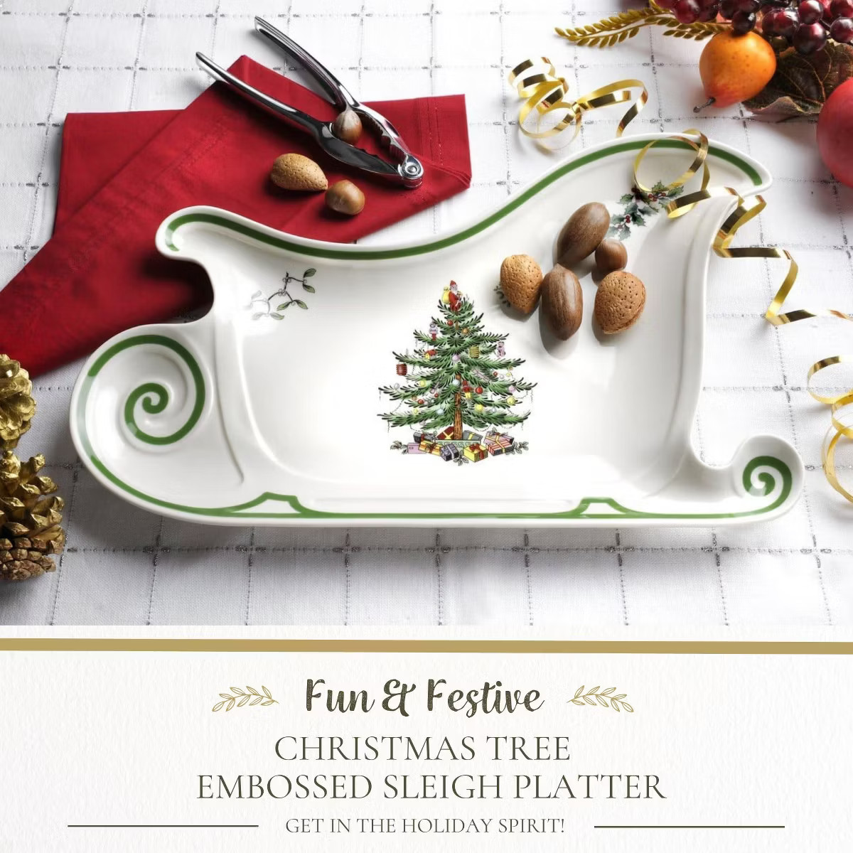 Spode Christmas Tree Embossed Sleigh Plate, 13.5" Serving Festive Serving Dish for Christmas Tabl... | Target