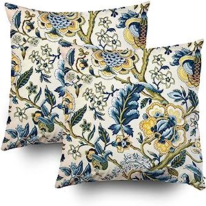 Shorping Christmas Zippered Pillow Covers Pillowcases 18x18Inch 2 Pack Jacquard Print Blue Yellow... | Amazon (US)