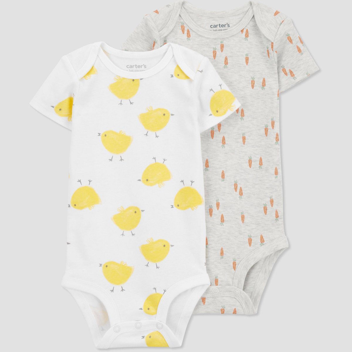 Carter's Just One You® Baby 2pk Easter End Cap Farm & Carrot Bodysuit - Gray/Orange/Yellow | Target