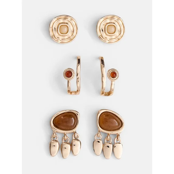Scenario Women's Gold-Tone Mixed Stud Earrings Set, 3-Pair | Walmart (US)