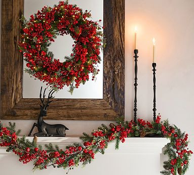Faux Lit Mixed Berries Wreath &amp; Garland | Pottery Barn (US)