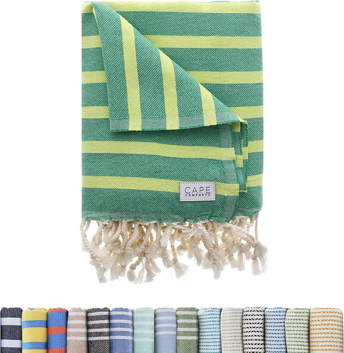 Cape Comforts Large Turkish Beach Towel, Striped Kelly Green & Pistachio - 37'' x 67'' - Super So... | Amazon (US)