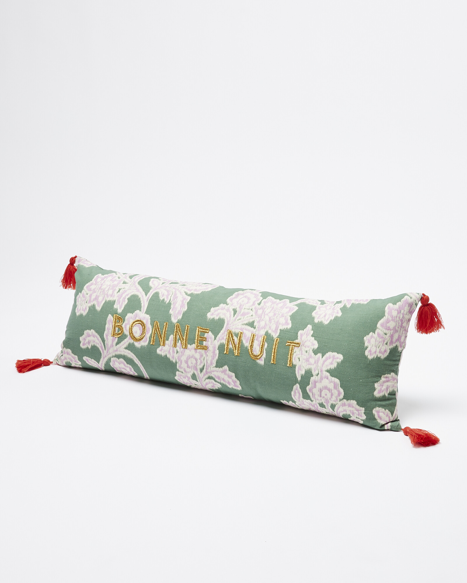 Bonne Nuit Green Cotton Bolster Cushion Cover | Oliver Bonas | Oliver Bonas (Global)