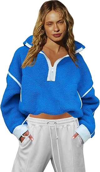 LAMISSCHE Womens Fuzzy Fleece Jacket Long Sleeve Half Zip Sweatshirt with Pockets Casual Sherpa P... | Amazon (US)