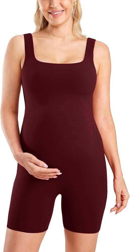 MOMANDA Women' s Maternity Bodysuit Sleeveless Shorts Jumpsuit Square Neck Tank Top for Pregnancy | Amazon (US)