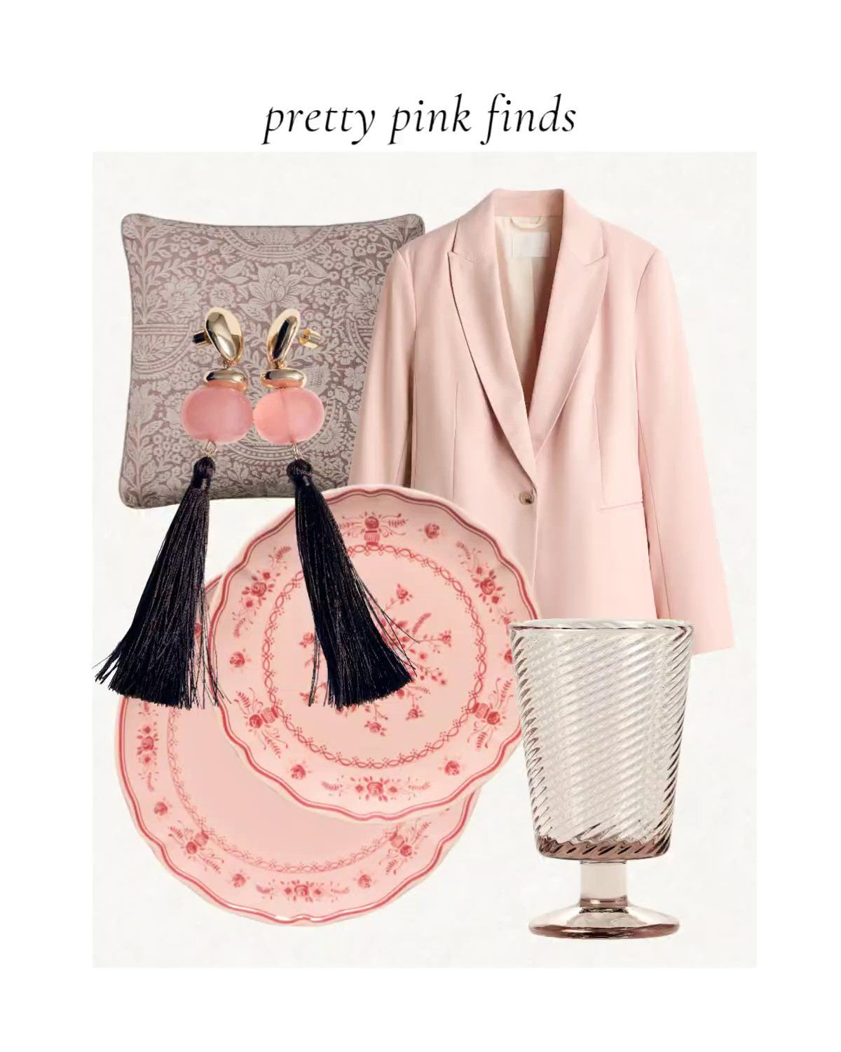 Pink decor. Pink blazer. Throw pillows. Fringe earrings. Tassels earrings. Glassware. Dinnerware. Pink plates

#LTKSeasonal #LTKHome #LTKSaleAlert