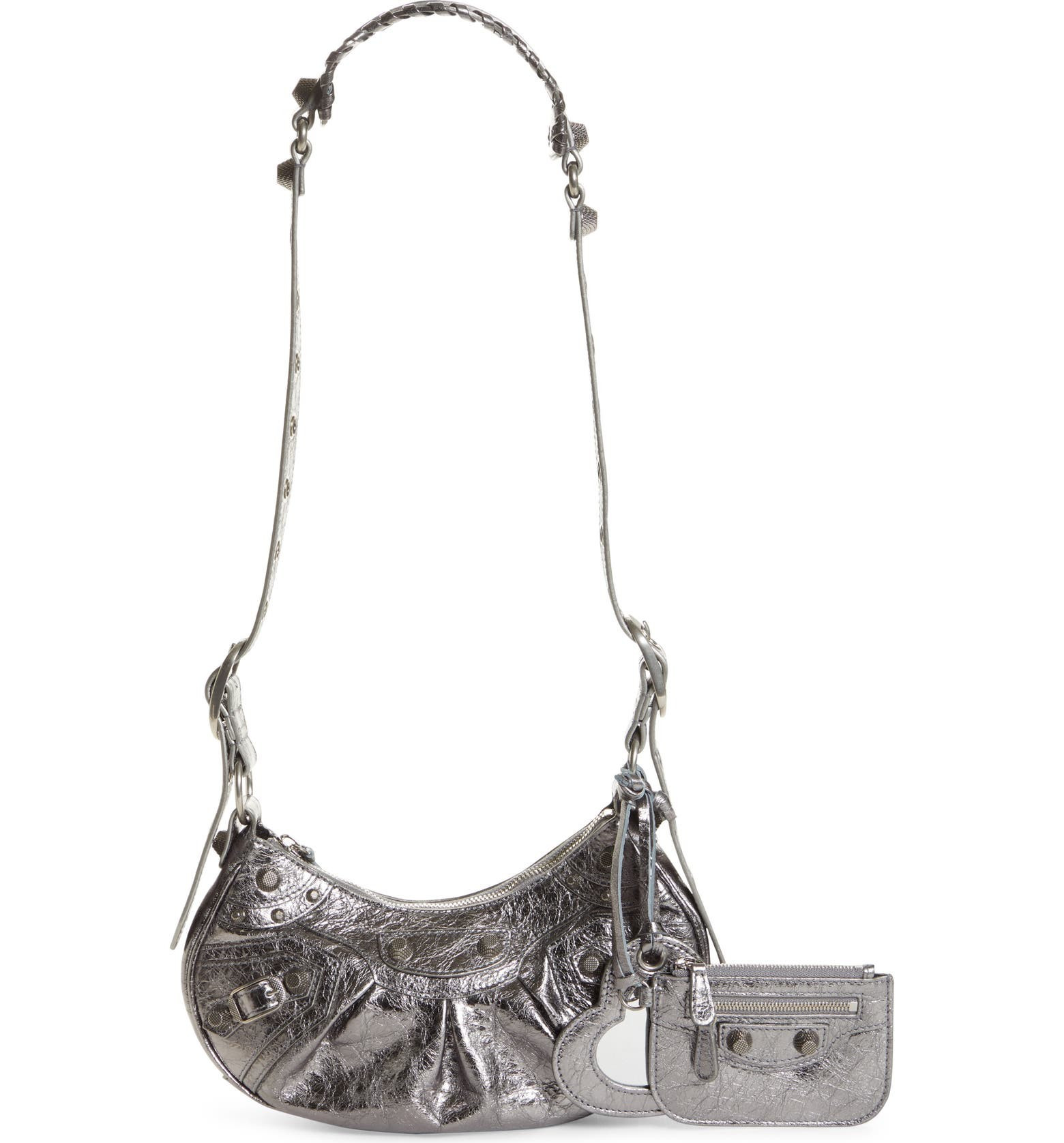 Extra Small Le Cagole Crinkle Metallic Lambskin Shoulder Bag | Nordstrom