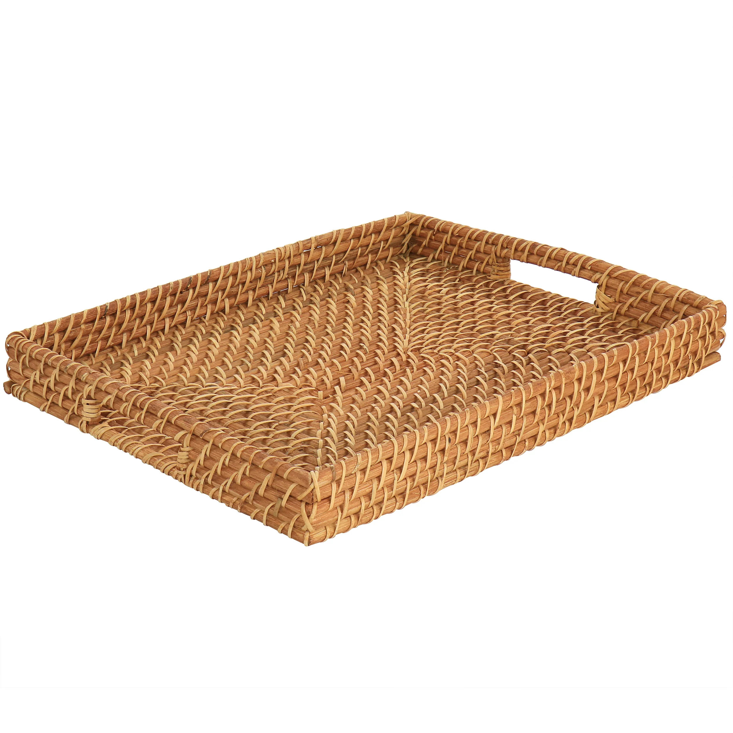 16 Inch Rattan Woven Serving Tray in Brown | Shop Simon