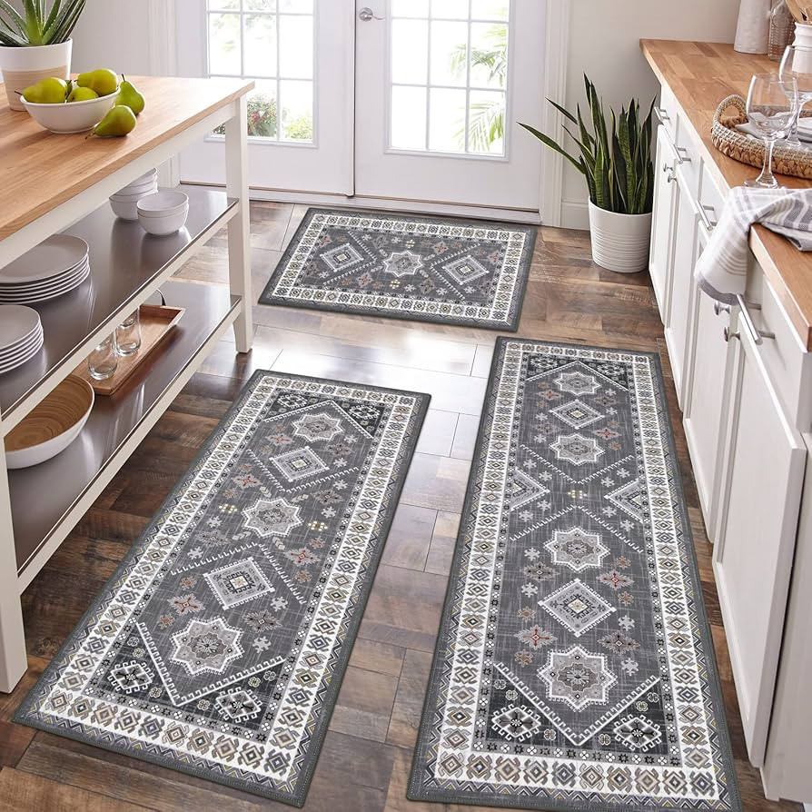 HEBE Boho Kitchen Rug Sets 3 Piece with Runner Non Slip Kitchen Rugs and Mats Washable Kitchen Ma... | Amazon (US)