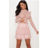 Pink Crochet Tiered Frill Mini Skirt | PrettyLittleThing US