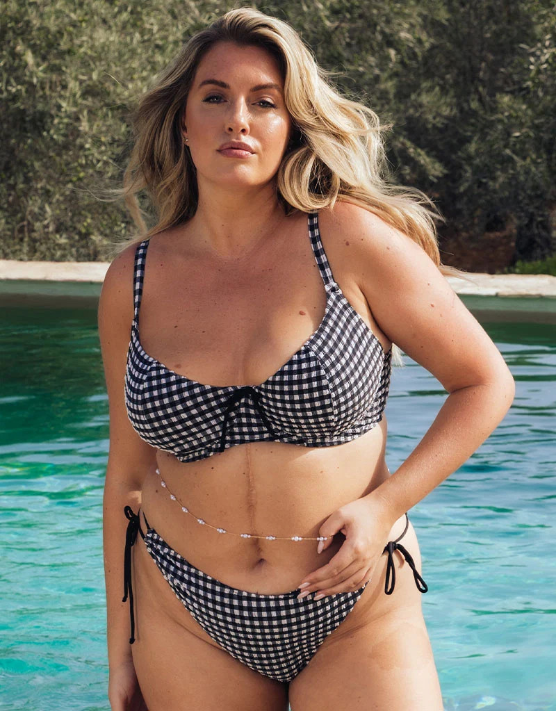 Curvy Kate Holiday Check Scooped Balcony Bikini Top Black | Curvy Kate Ltd