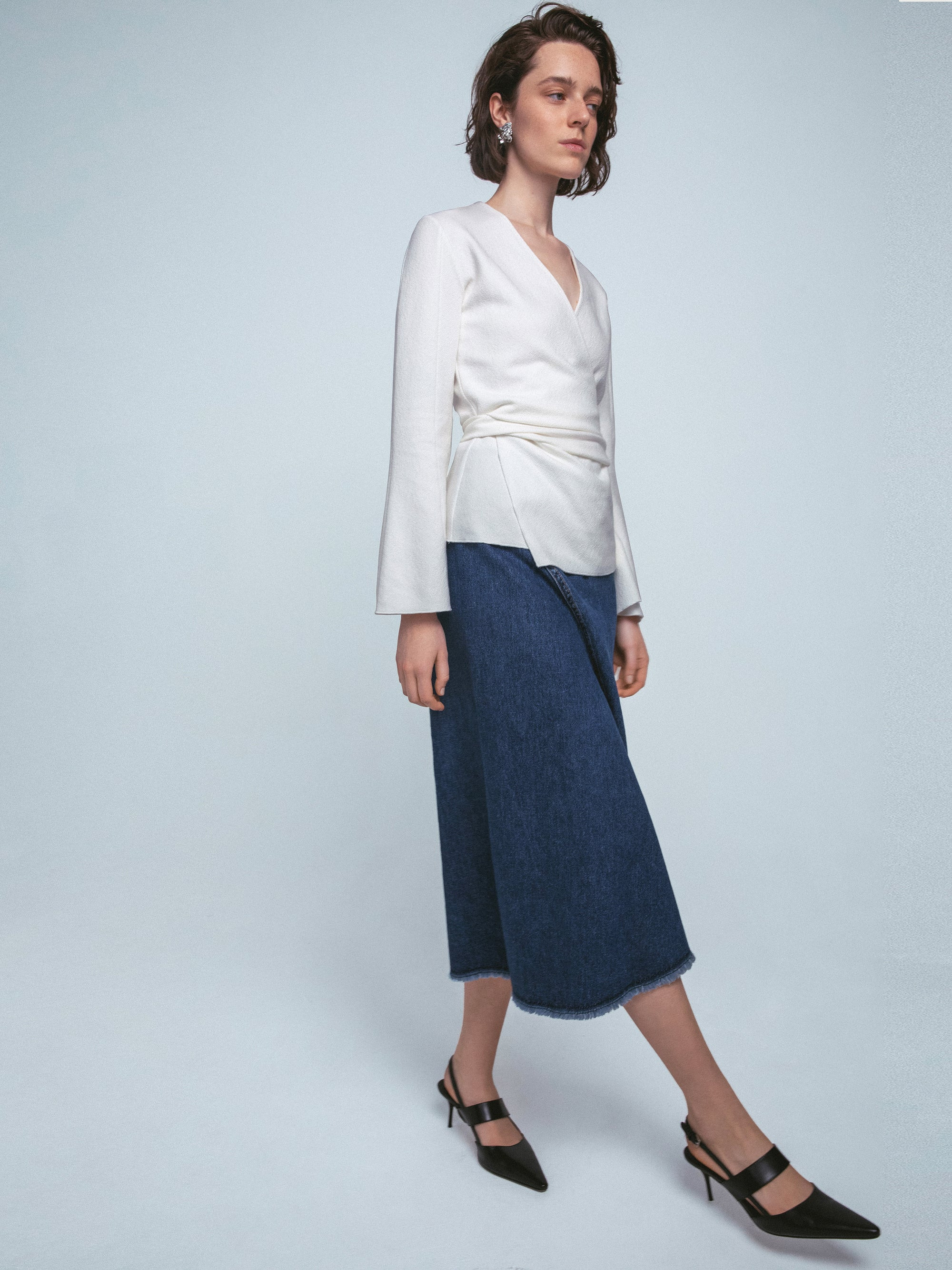 Denim Frayed Midi Skirt | Indigo | Jigsaw (UK)