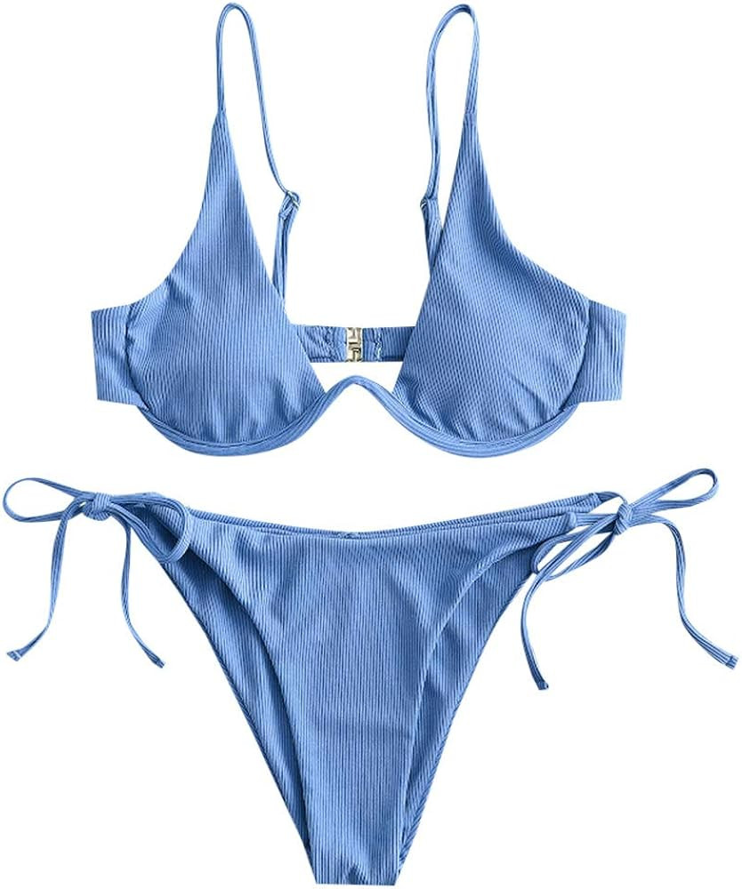 ZAFUL Women's Leopard Print Underwire High Cut Triangle Bikini Set Swimsuit | Amazon (CA)